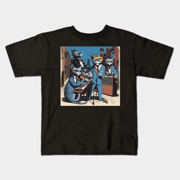 Jeffy and The Alley Cats, a Blues Band from the 1960’s made up of cats Kids T-Shirt by canpu